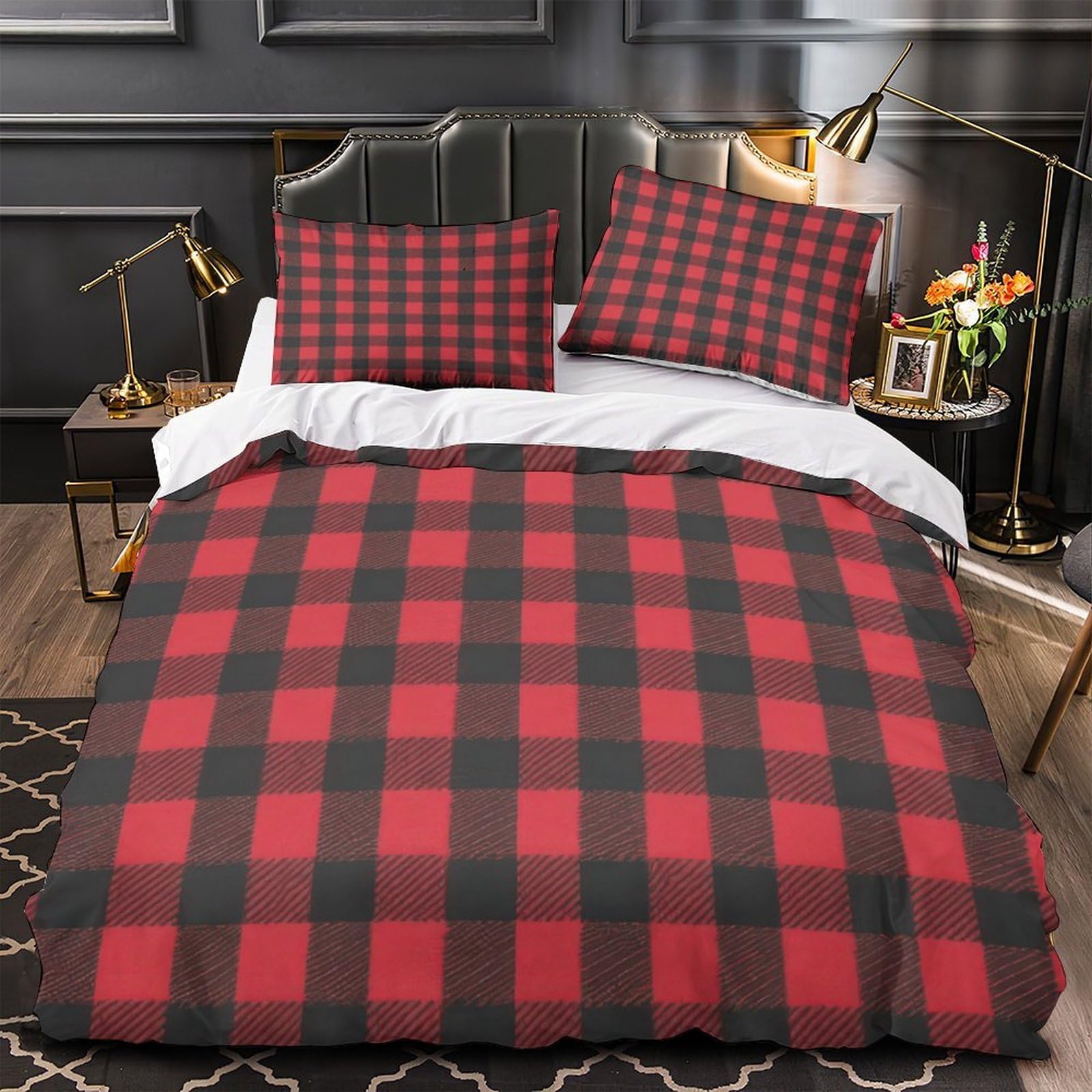 Housse de Couette Carreaux Rouges 3D pour Chambre Ado et Adulte