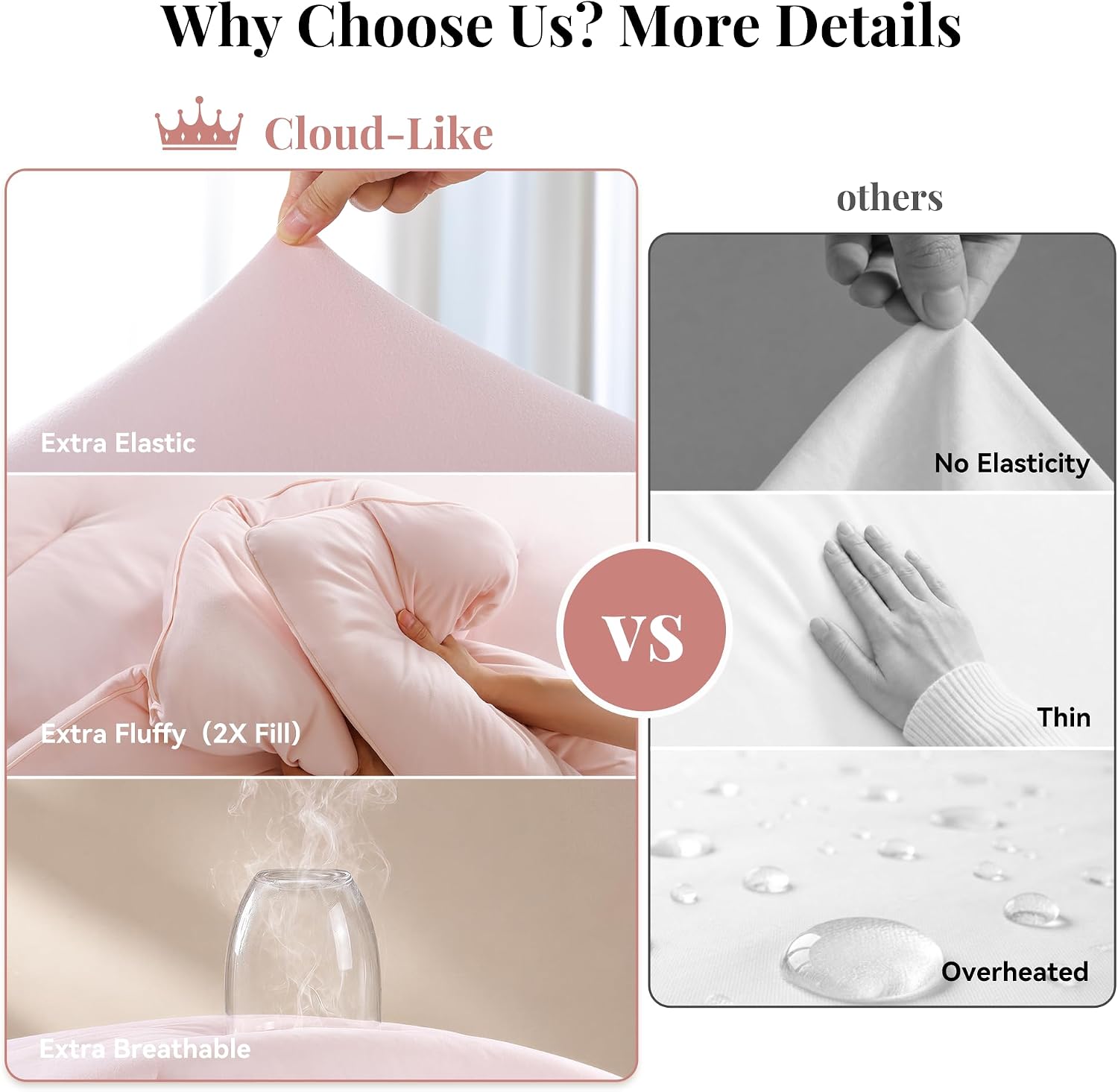 Fluffy Pink Comforter Queen Set 3 Pieces, Extra Puffy Cloud-Like Bedding