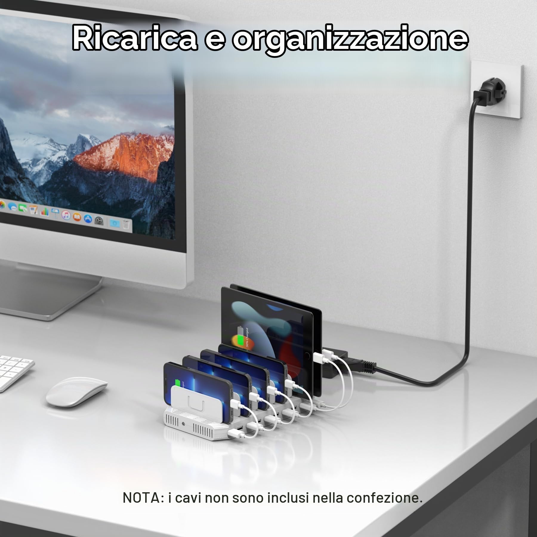Unitek 60 W, stazione di ricarica USB a 10 porte, stazione di ricarica multipla con SmartIC Tech e compatibile con telefoni, tablet e altri dispositivi