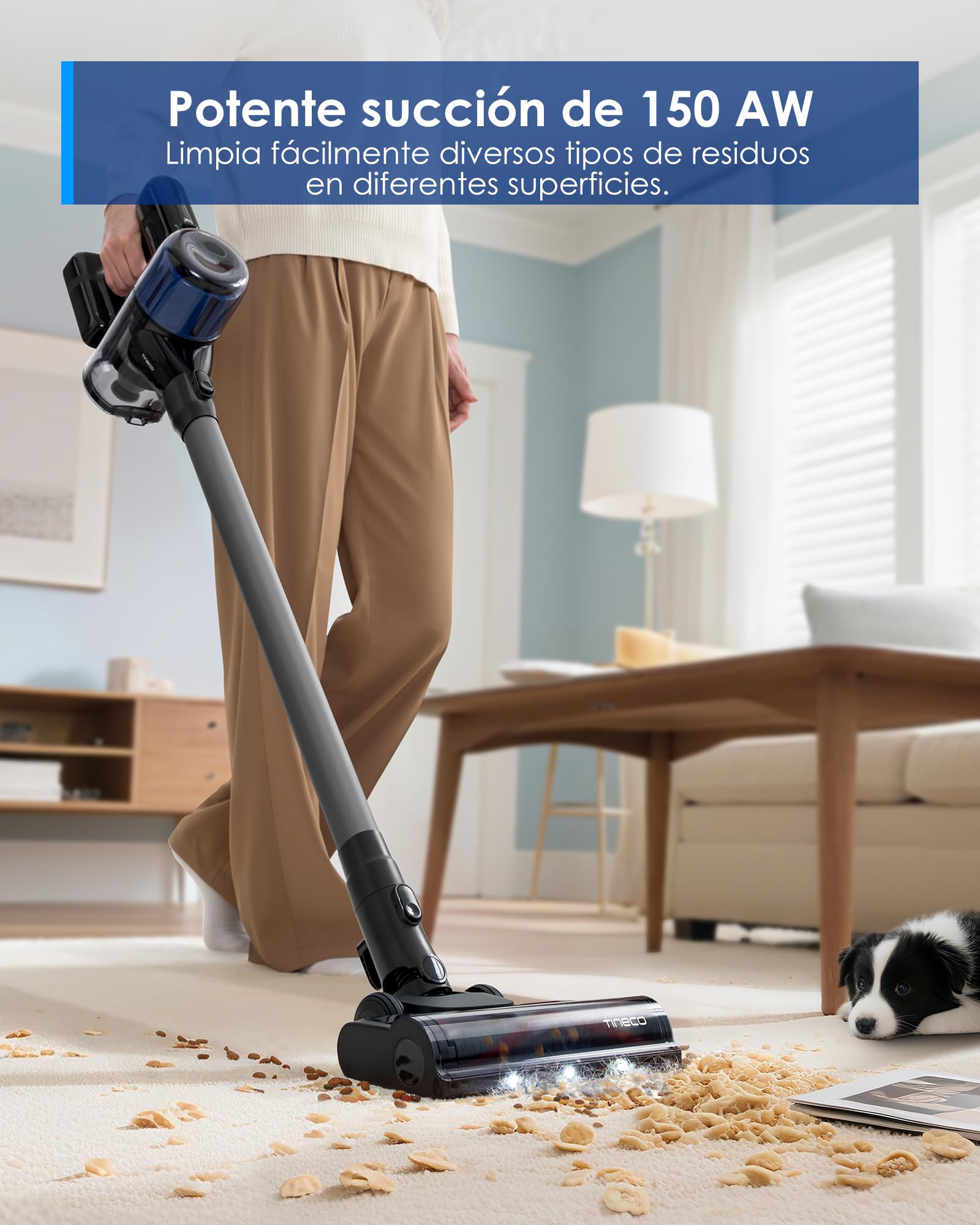 Tineco Pure One S30 Aspiradora Sin Cable, Potente succión, Luz LED | 150 AW, Mayor autonomía hasta 65 min, Sistema de filtración de 6 etapas, Tecnología PureCyclone, ZeroTangle