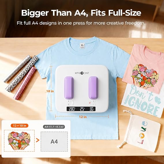 HTVRONT Heat Press Machine for T Shirts 12X10 with Pressure Display | Portable Heat Press with Heats Up Fast & Evenly H10 Heat Press Machines for HTV, Sublimation, Heat Transfer Projects