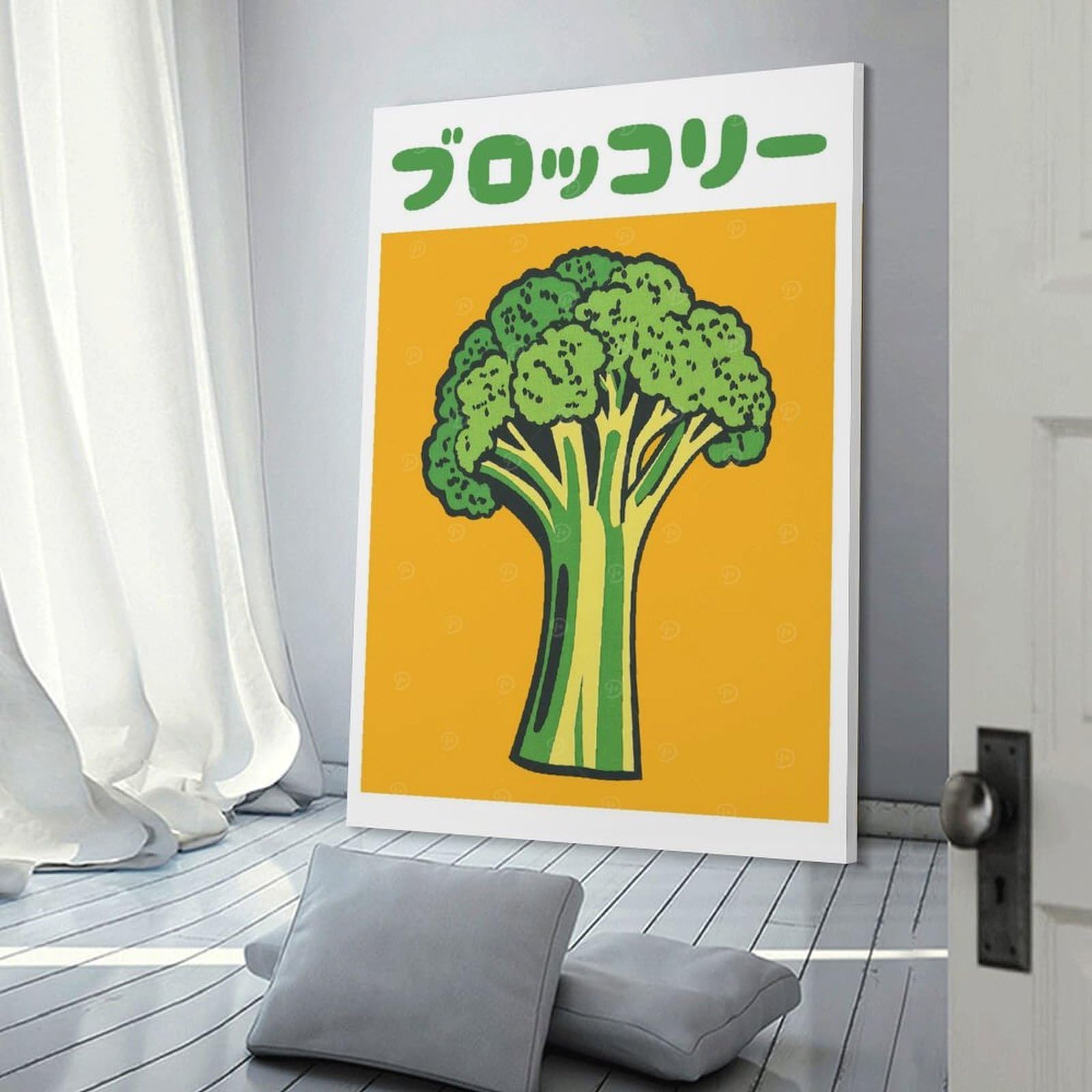 Junmoney Canvas Wall Picture Broccoli Illustration Retro Japanese Food Art Print, 12x18inch(30x45cm), for Hallway, Bedroom Or Modern Interiors, Home Decor Gift with Stylish Appeal