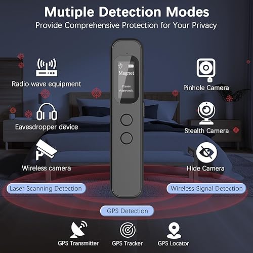 Miniatura 3 de Detectores de cámara oculta con pantalla LED, detector de cámara portátil, buscador de cámara antiespía, detector de dispositivos ocultos