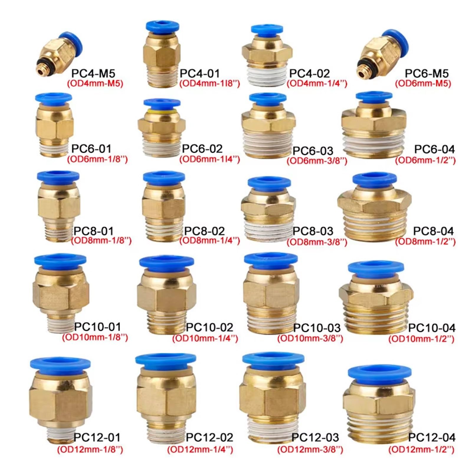 Raccordo pneumatico Connettore aria PC 4/6/8/10/12mm Filettatura 1/8 "1/4" 3/8 "1/2" Raccordi for tubi flessibili Connettori rapidi 10/50PCS(PC12-01,50 PCS)