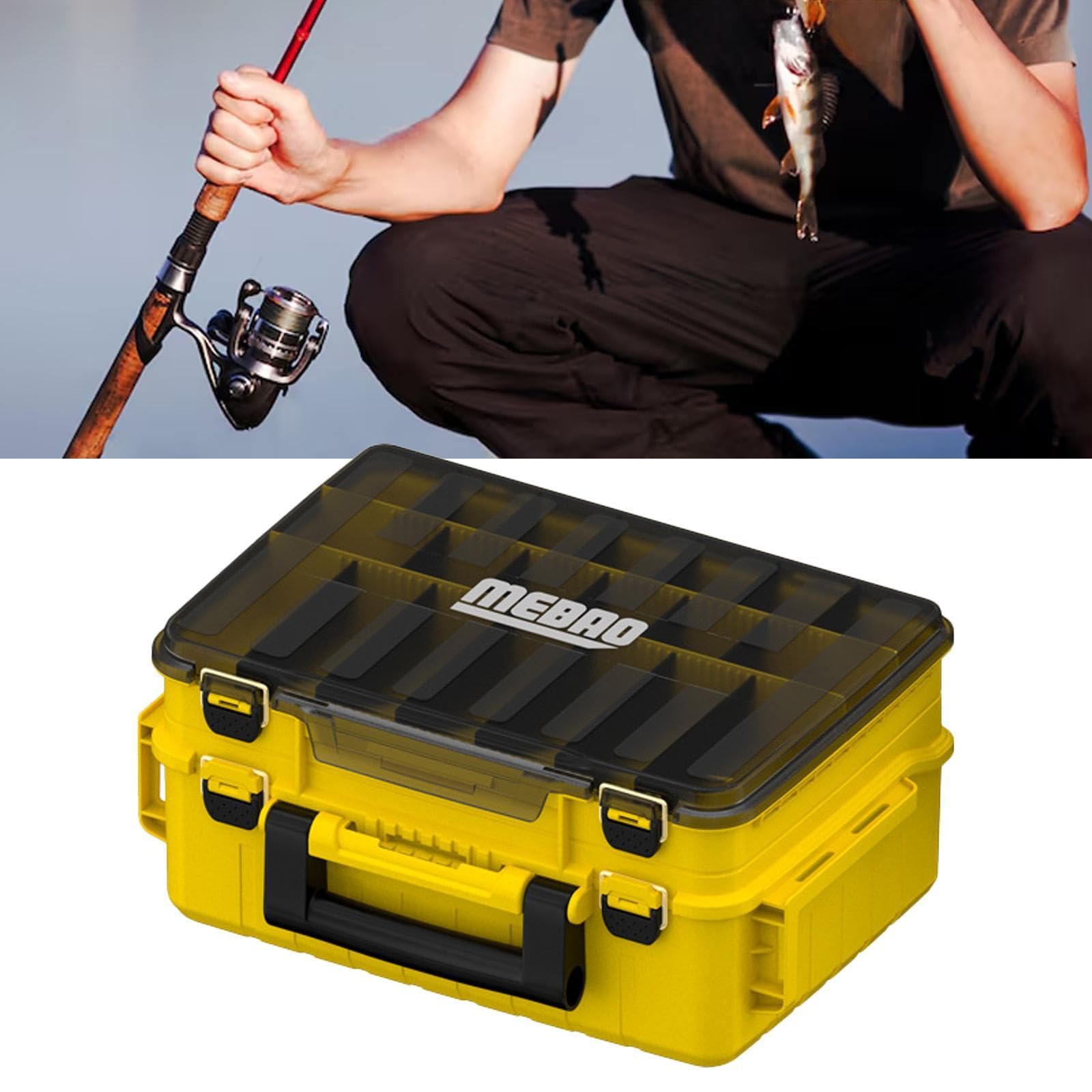 Yiju Fishing Tackle Storage Box Fishing Tools Box with Detachable Inserts Waterproof Organizer Container for Outdoor Gift, Yellow
