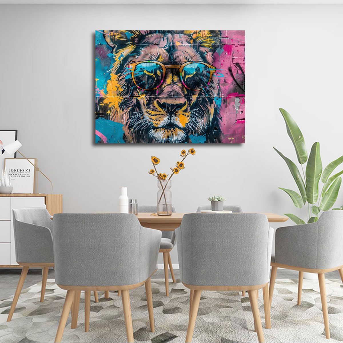 Carteles e impresiones de videojuegos Imágenes de grafitis de animales con gafas de sol Arte de lienzo de gamer Lion Graffiti Decor de pared colorida para la sala de juegos 80x105cm Sin marco