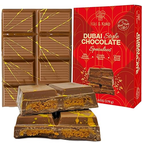 Dubai Chocolate  Barra de chocolate con leche belga de 6 onzas con crema Lotus Speculoos, galletas de loto y Kadayif crujiente  Hecho a mano de