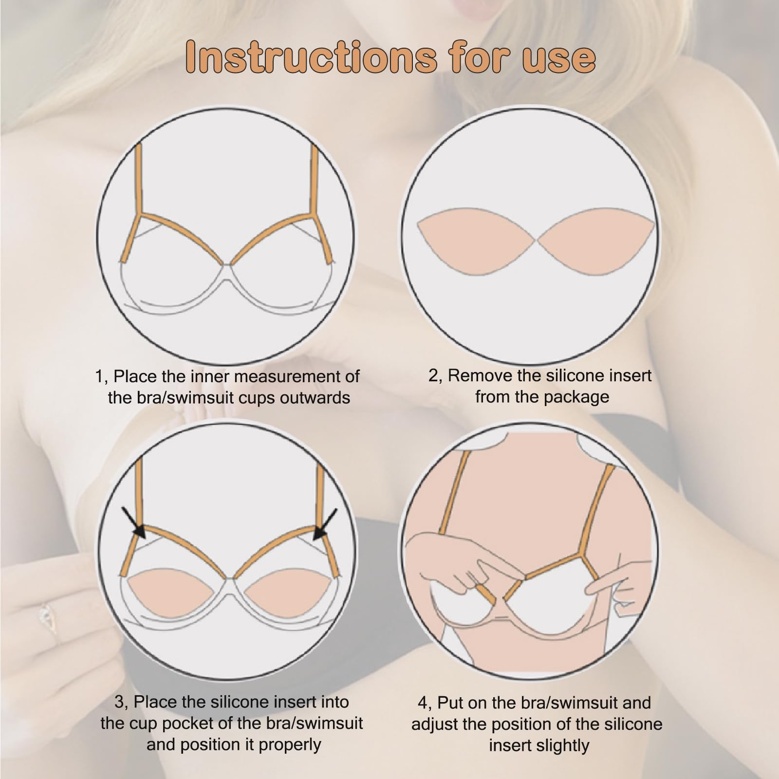 Samoprzylepne silikonowe wkładki do biustonosza - Push Up Booster Pads Enhancer, filet z kurczaka, wkładki do biustonoszy, bikini i strojów kąpielowych, 2 szt