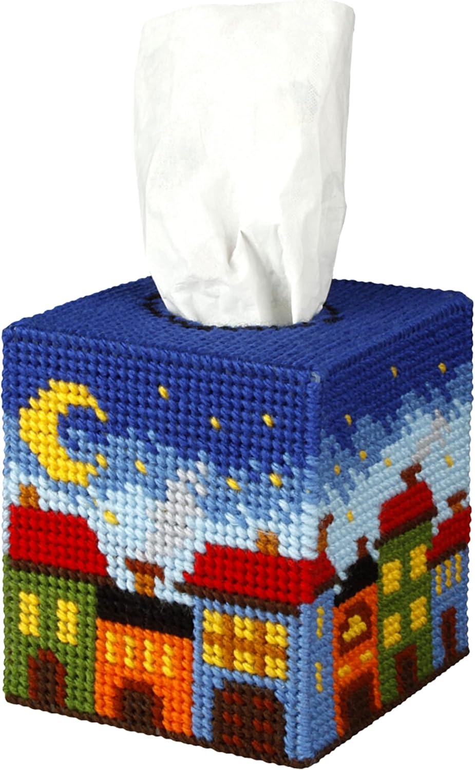 Orchidea - Tissue Box Cover - Needlepoint Kit - City at Night - Plastic Canvas - 7 Count - for Adults - 5103