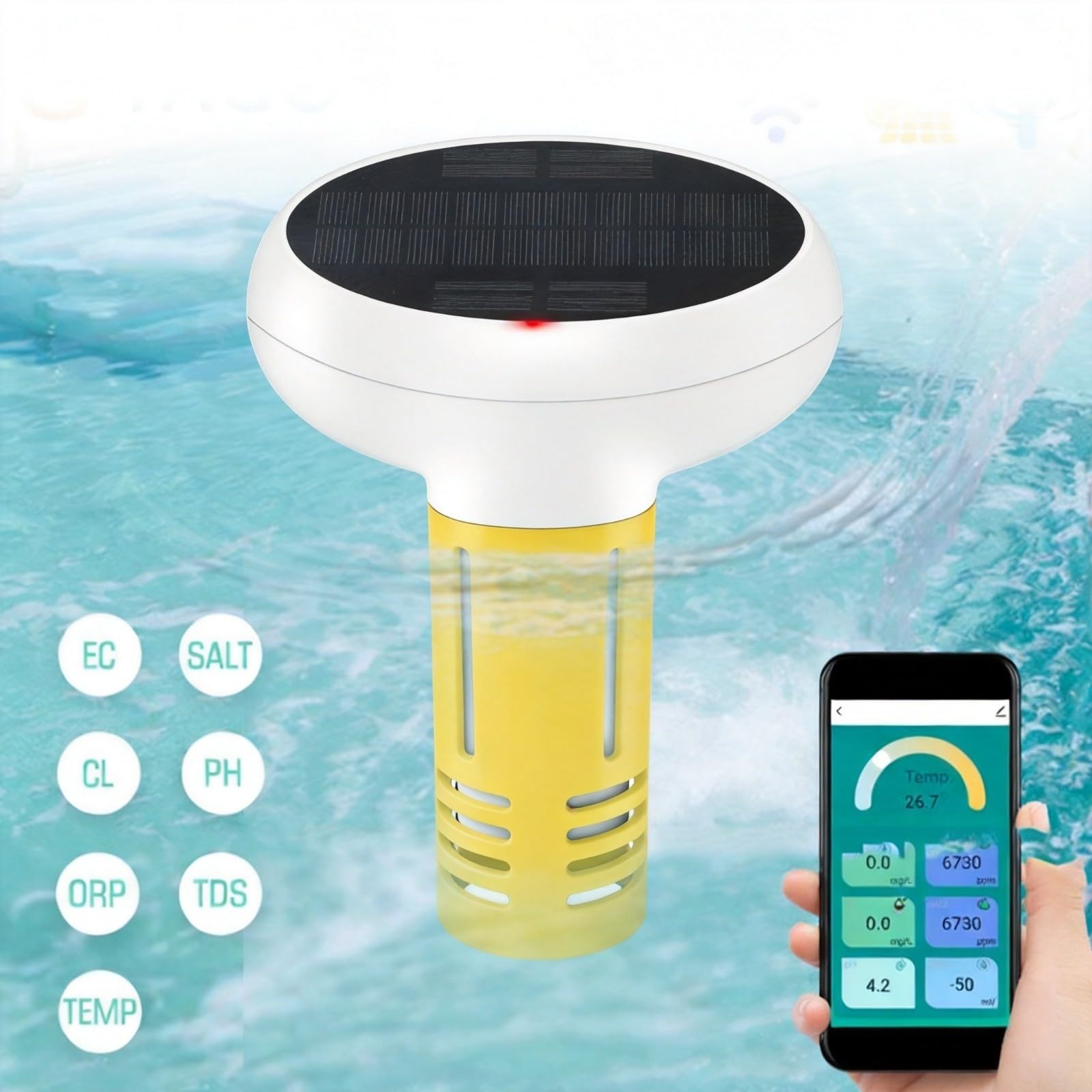 Probador de calidad del agua de la piscina para tuya,Digital pH Salinidad ORP Conductividad Temperatura Piscinas Monitor,Sensor inalámbrico de piscina (B)