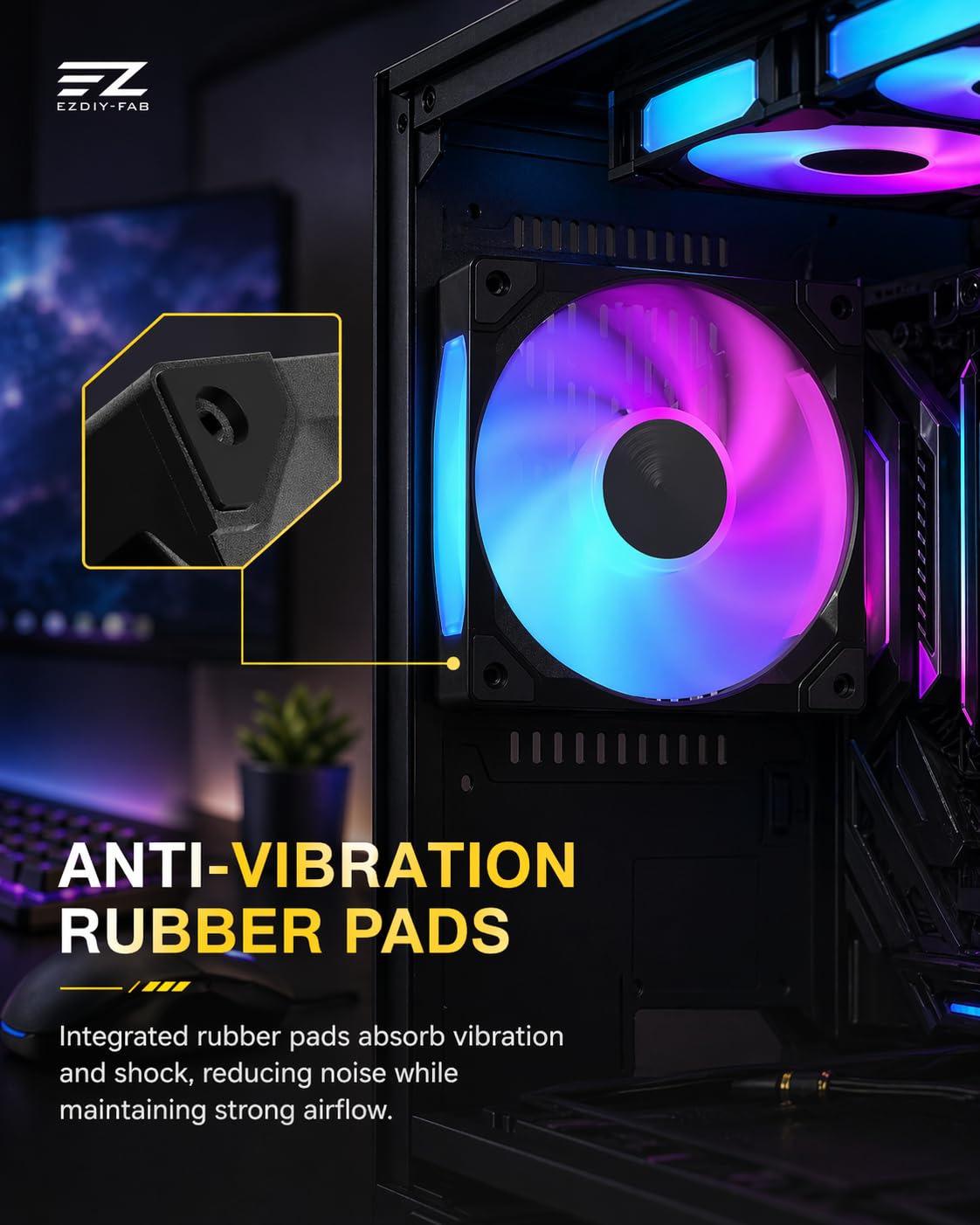 EZDIY-FAB BF12 240mm All-in-One ARGB PWM Case Fan,Single-Frame Unit,28mm Thick High Static Pressure Design, High Airflow,1800RPM Max,One-Cable Integrated Design for PC Case, 5V 3-Pin RGB Sync,Black