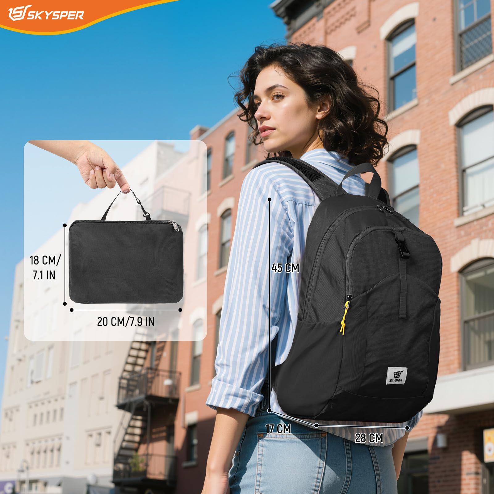 SKYSPER Zaino Pieghevole Antifurto con Protezione RFID, 20L Zaino da Escursione Zainetto Piccolo da Hiking per Viaggio Trekking Ciclismo