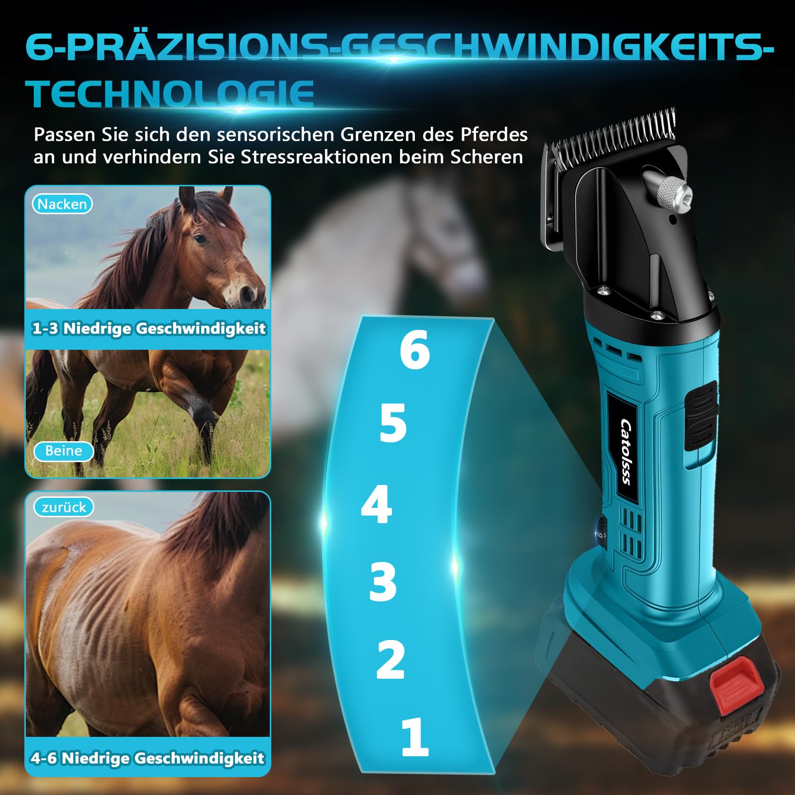 Schermaschine Pferd für Makita 18V Akku,2500 RPM/Min Motor,6 Gang Profi Pferde Schafschere für Dickes & Verfilztes Haar (ohne Akku)
