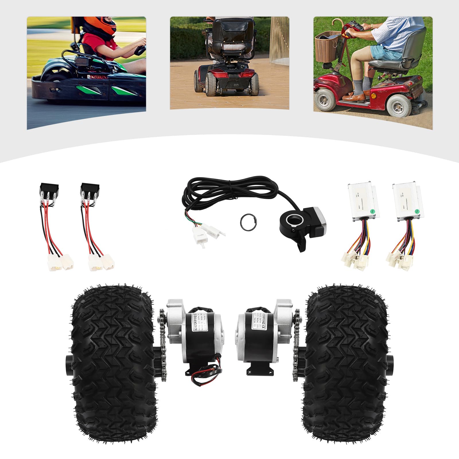 Set di motori a doppia ruota, 24 V, 250 W, per passeggini elettrici, componenti di modifica elettrica Go Kart, motore di azionamento con ruote doppie per passeggino da spiaggia, robusto set di