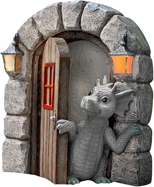 Lovely Courtyard Dragon Sculpture ,Dragon Statue Home Decor Resin,Fairy Door Garden Fairy House Garden Ornament for Trees Decoration Garden Lawn Ornament (B)