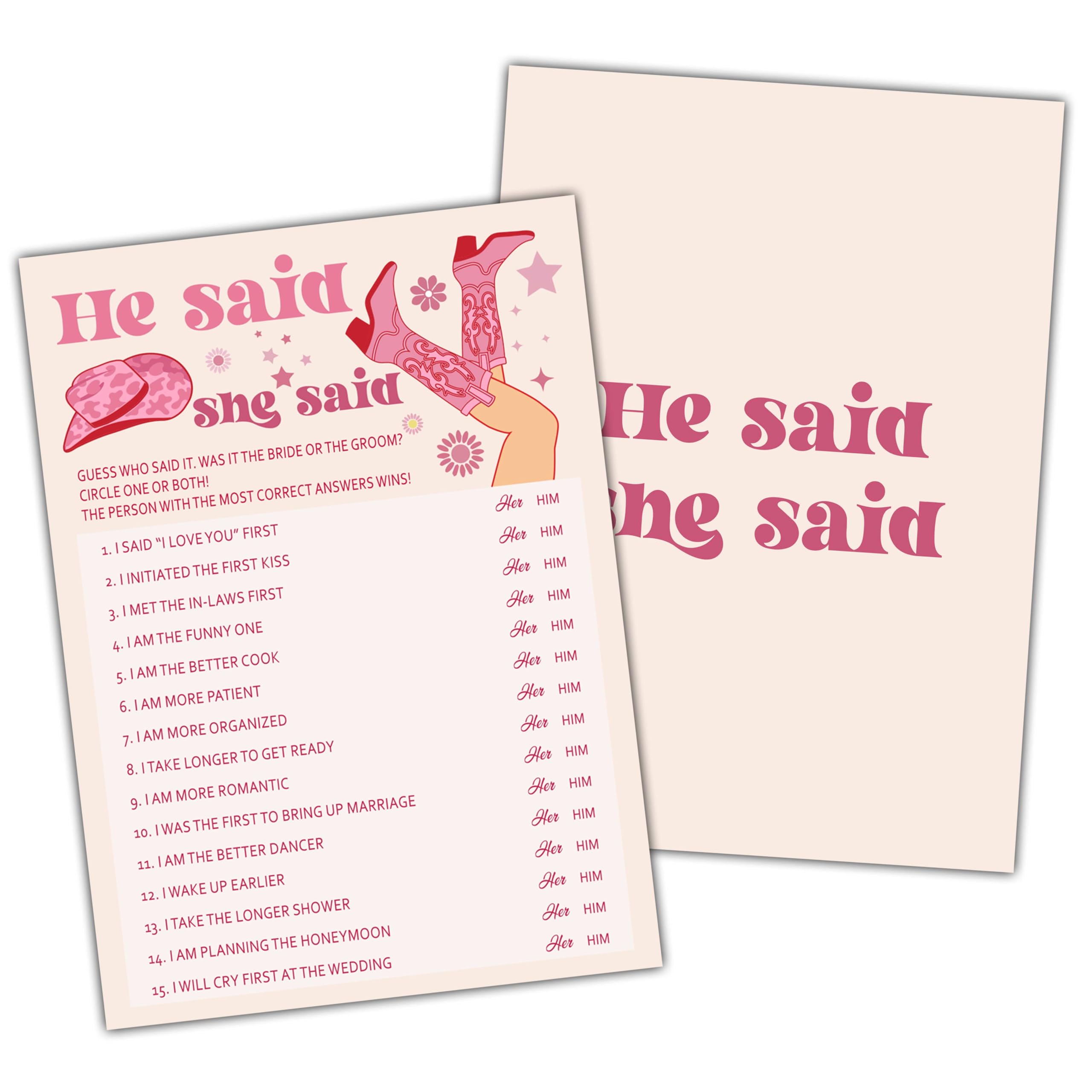 Foosproea Nashville Bachelorette Party Games, Rustic Bridal Shower Game Card, Western Cowgirl Themed Wedding/Engagement Party Ideas Activities