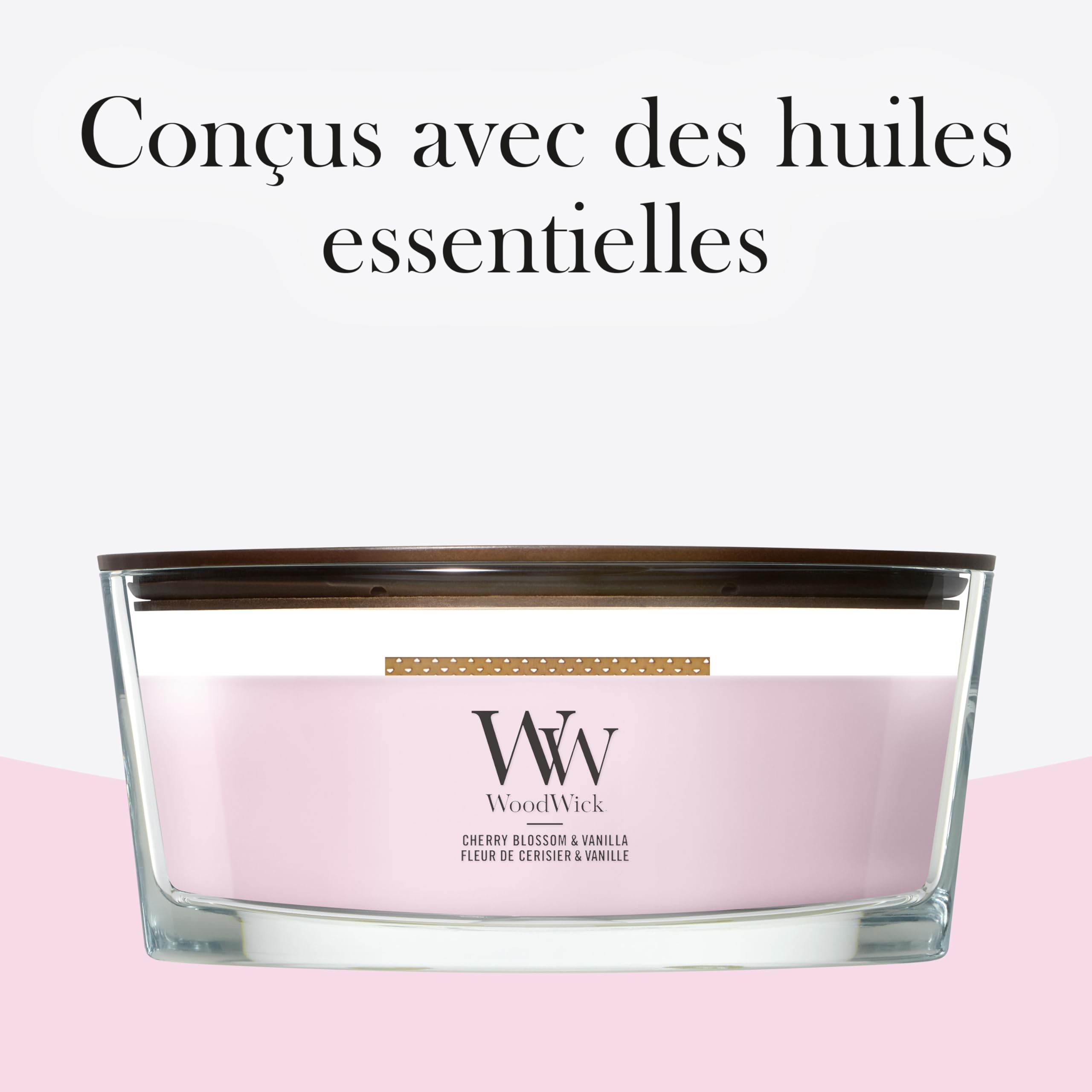 WoodWick Bougie parfumée | Bougie Ellipse | Cerise rose et vanille | Cadeaux parfaits pour femmes