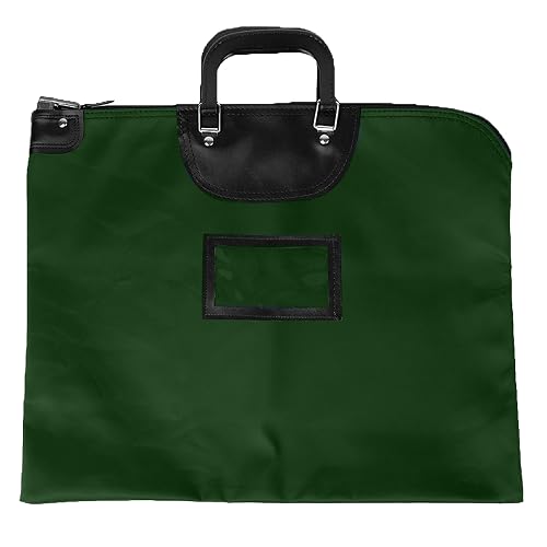 BankSupplies HIPAA Locking Courier Bags with Handles & Card Holder Keyed Differently - Forest Green - 19W x 15H - Durable Laminated Nylon Fabric - Metal Pop