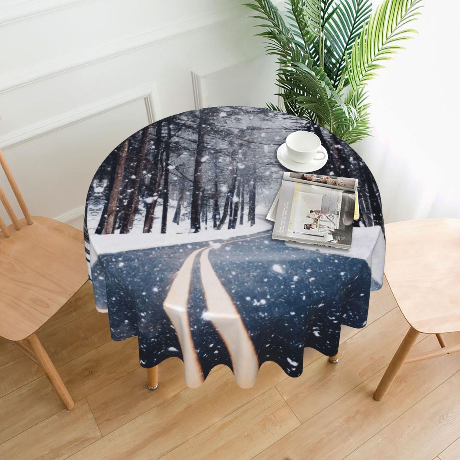 Zcmkjlg Snow Street Print Quick Ship Round Tablecloth 60in Polyester Washable Cover for Dining Room