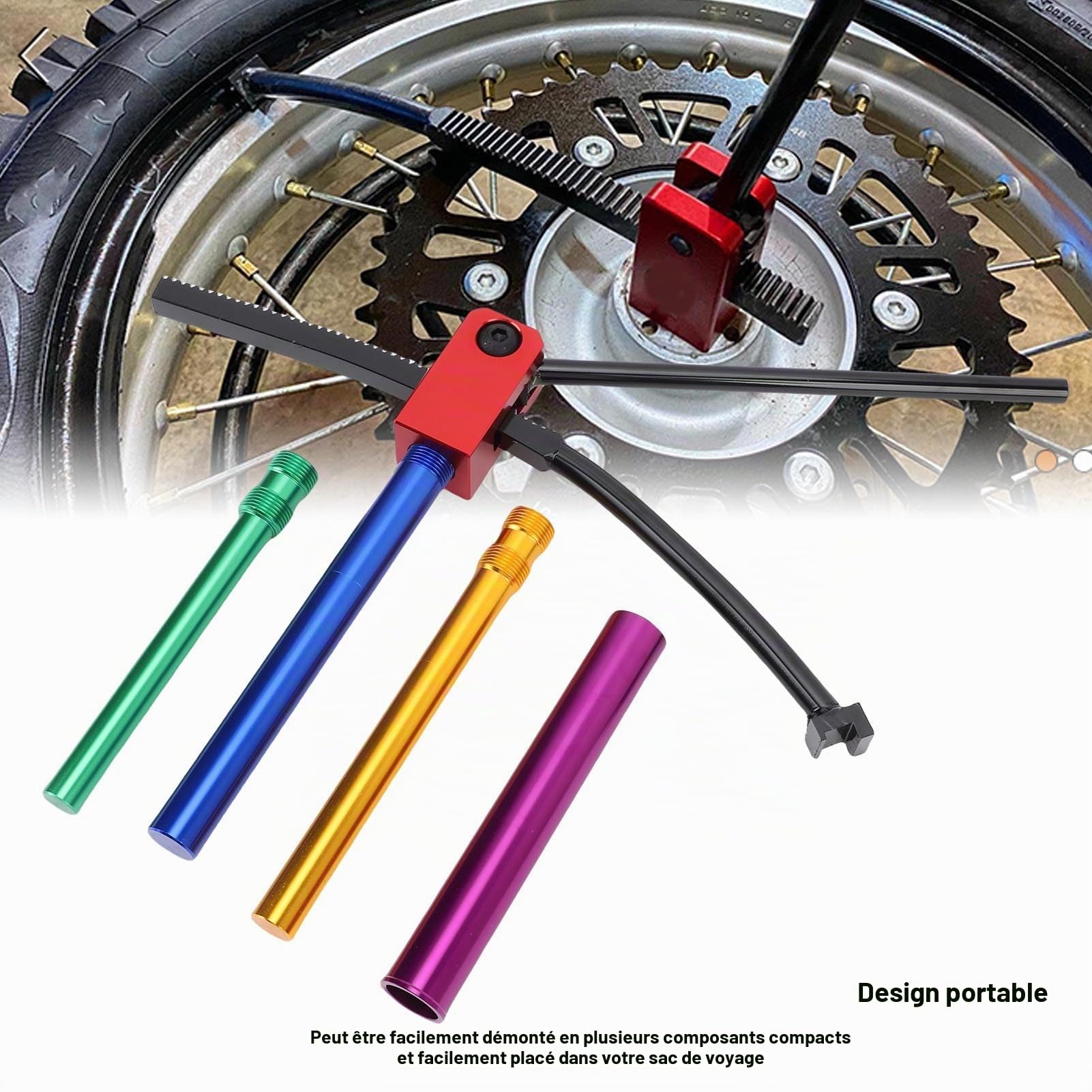 Luqeeg Outils pour Changer Les Pneus de Moto Tout-Terrain Kit de Changement de Pneus avec Système D'engrenage Puissant pour Simplifier L'installation Tiges de Support Multiples