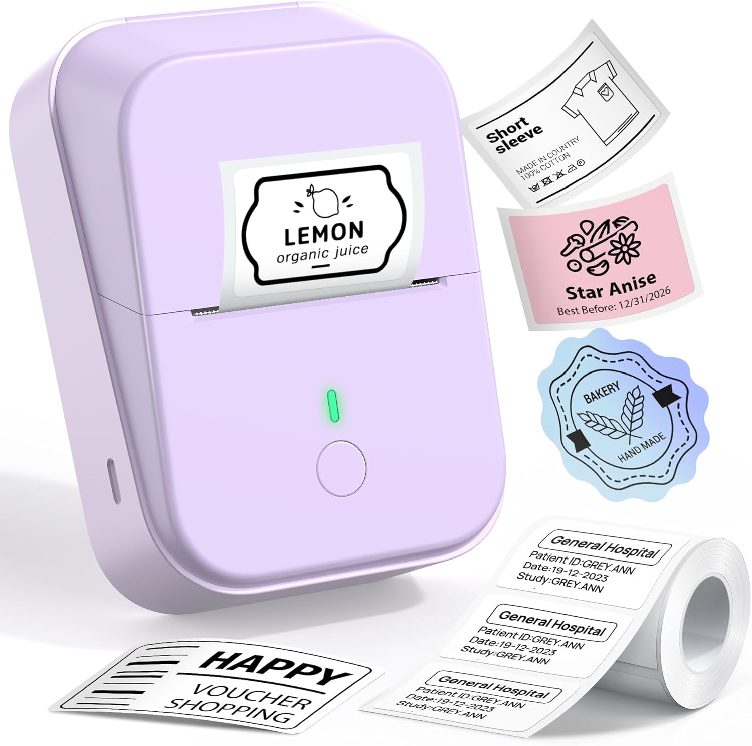 PM260 Label Maker Machine with Tape, 2 Inch Label Tape Maker Bluetooth Label Printer, Inkless Portable Label Maker for Home, Kitchen, School, Office Organization, Purple