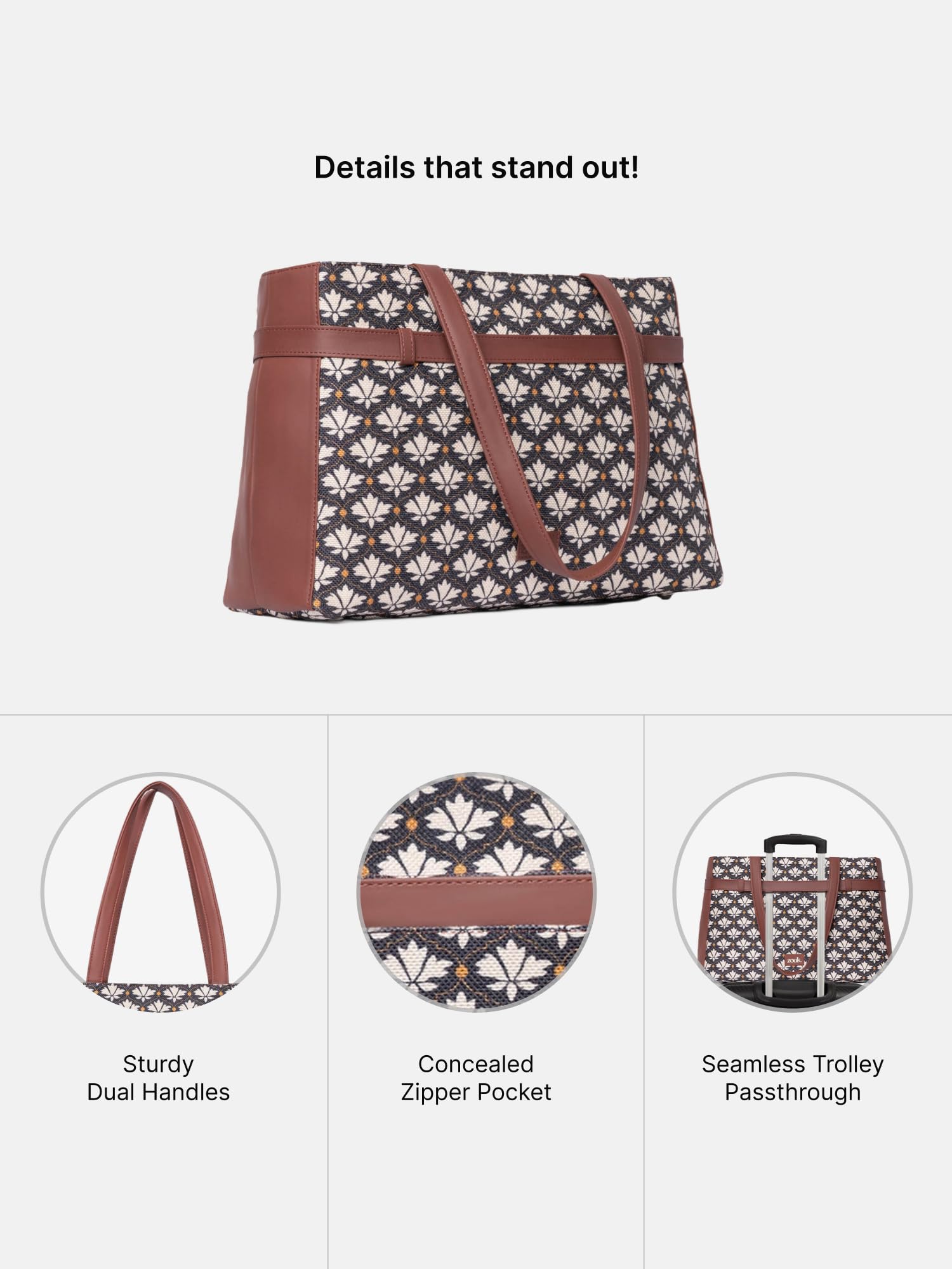 ZOUK Bidri Kaiser Motif Printed Women's Jute Handcrafted Vegan Leather Black and White Statement Office Shoulder Bag 2