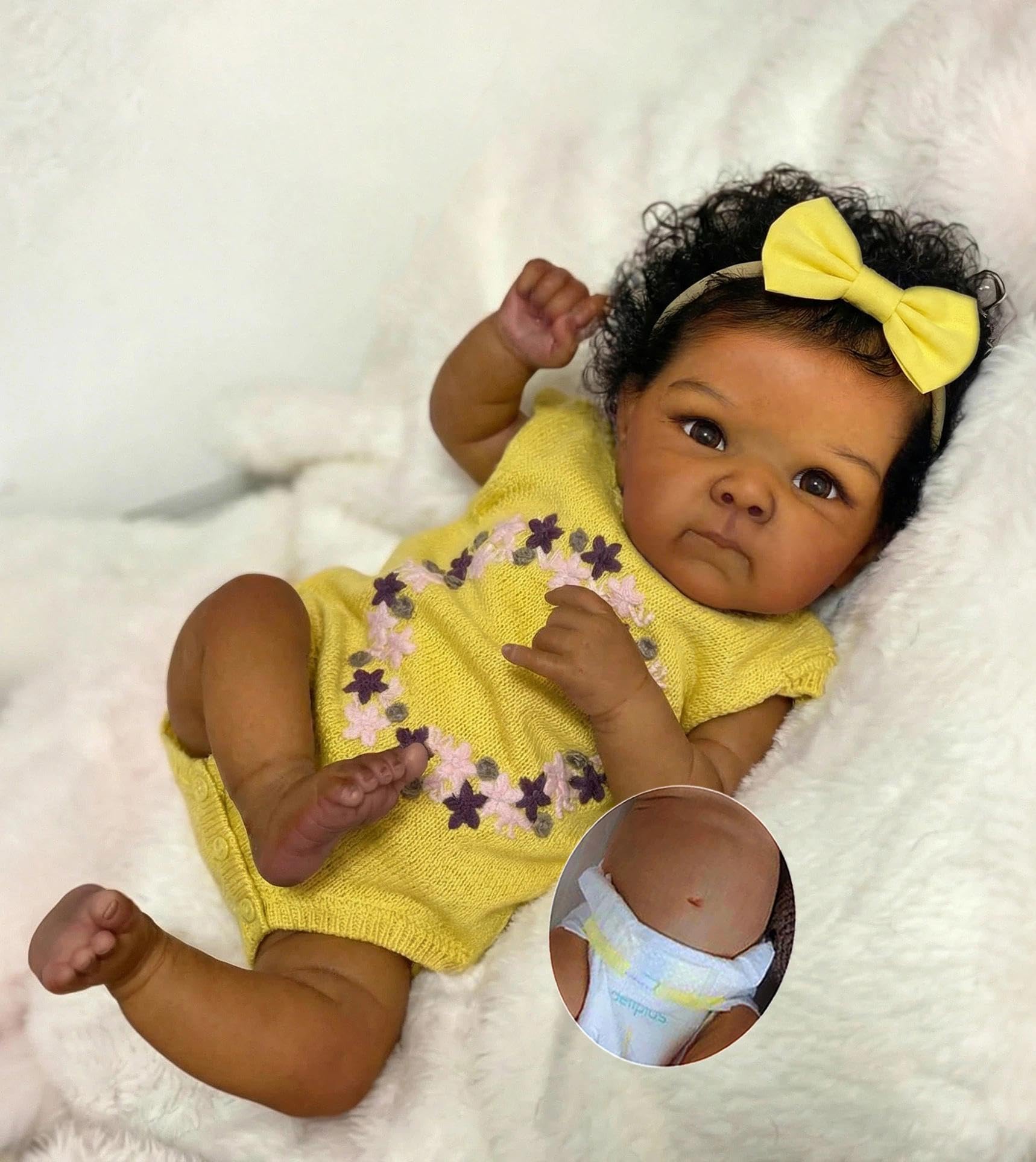 Zero pam Schwarze Reborn Baby Lebensecht, Reborn Baby Mädchen, 45CM Babypuppen Wie Echt Puppe Mit Haaren, Realistisch Newborn Puppen Mit Zubehör