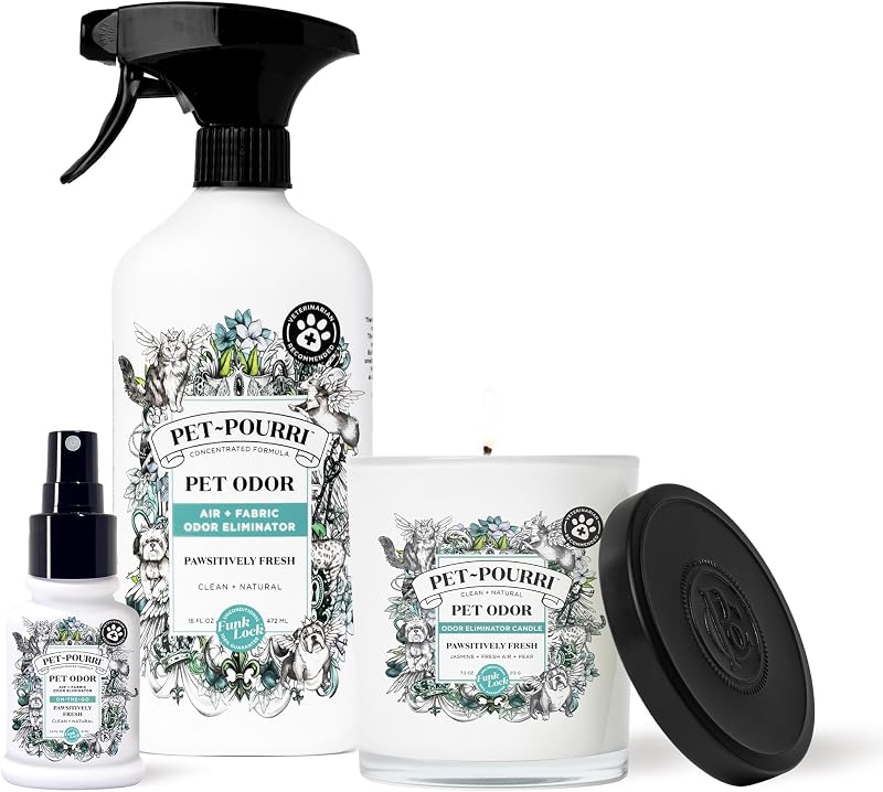 Desodorizador para odores de cães Poo-Pourri Pet-Pourri com spray e vela Jasmine – Conjunto com 3 peças