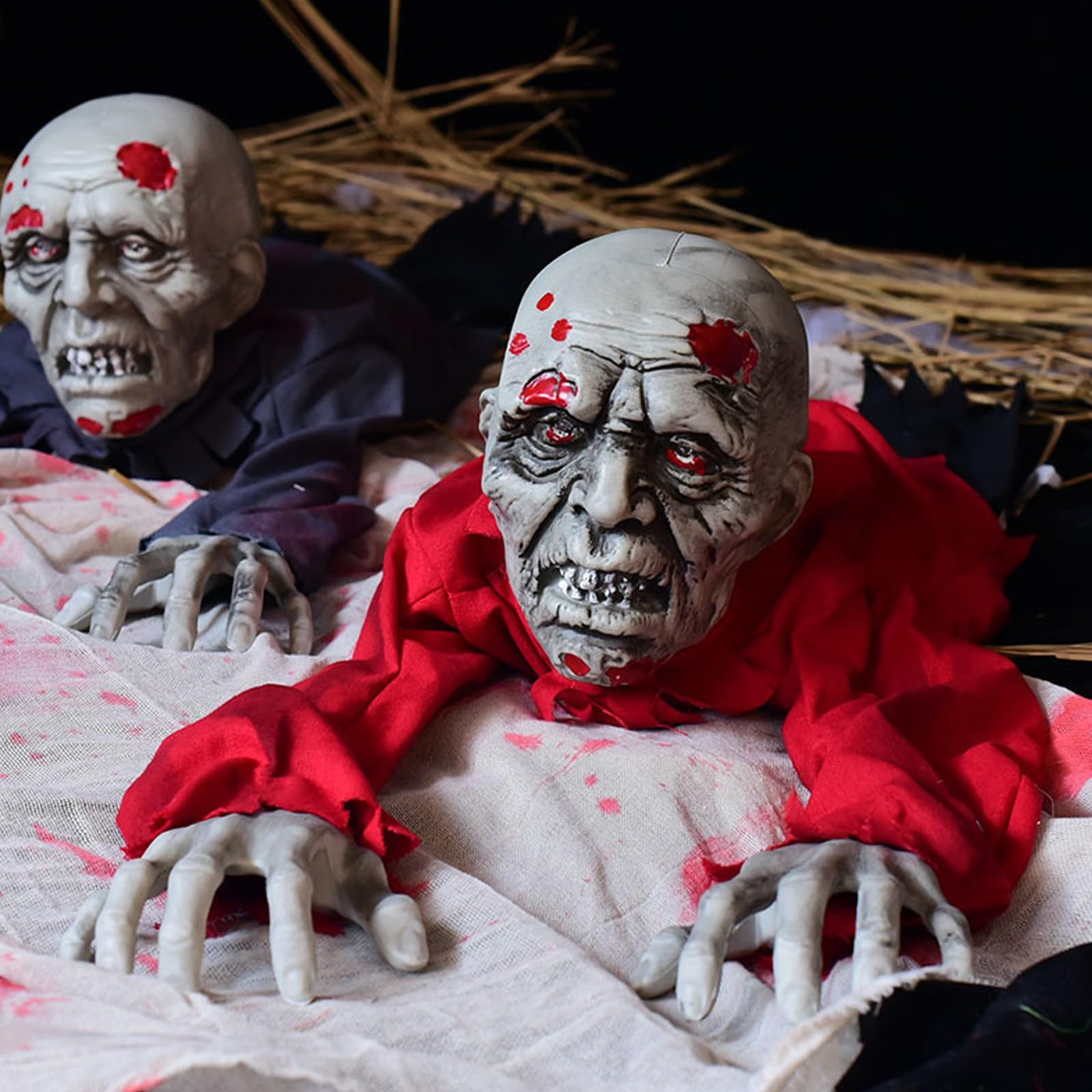 Halloween Crawling Mummy Head Animatronic - Sensor-Activated Moving & Talking Decoration With LED Eyes