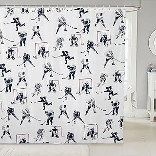 Ice Hockey Fabric Shower Curtain Sports Event Shower Curtain for Kids Boys Women Hockey Player Bathroom Waterproof Accessories with 12 Hooks Winter Sports Hockey Design Kawaii Curtains,72x72 Inches - Buy now