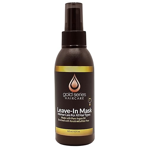 Gold Series - Mascarilla sin enjuague para el cabello, aceite de argán enriquecida con queratina, nutritiva y desenredante suavemente,