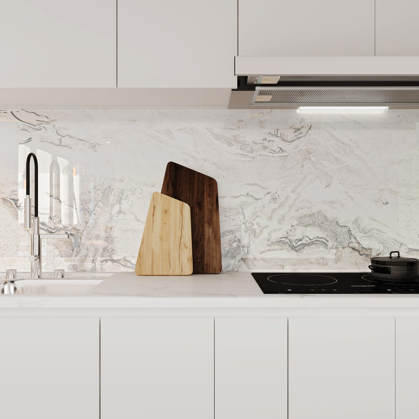 VEELIKE Carta da Parati Effetto Marmo Beige Grigio 81cm x300cm Adesiva Lucida Lavabile per Cucina Camera da Letto