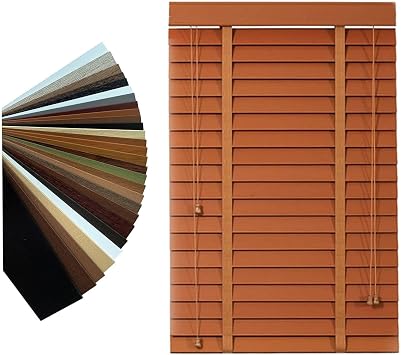2" Wood Blinds for Home, Blackout Privacy Custom Size Horizontal Window Blinds 23 40 32 35 46 50 62 70 Room Darkening Wooden Venetian Shades for Bathroom Office CordlessChestnut Red