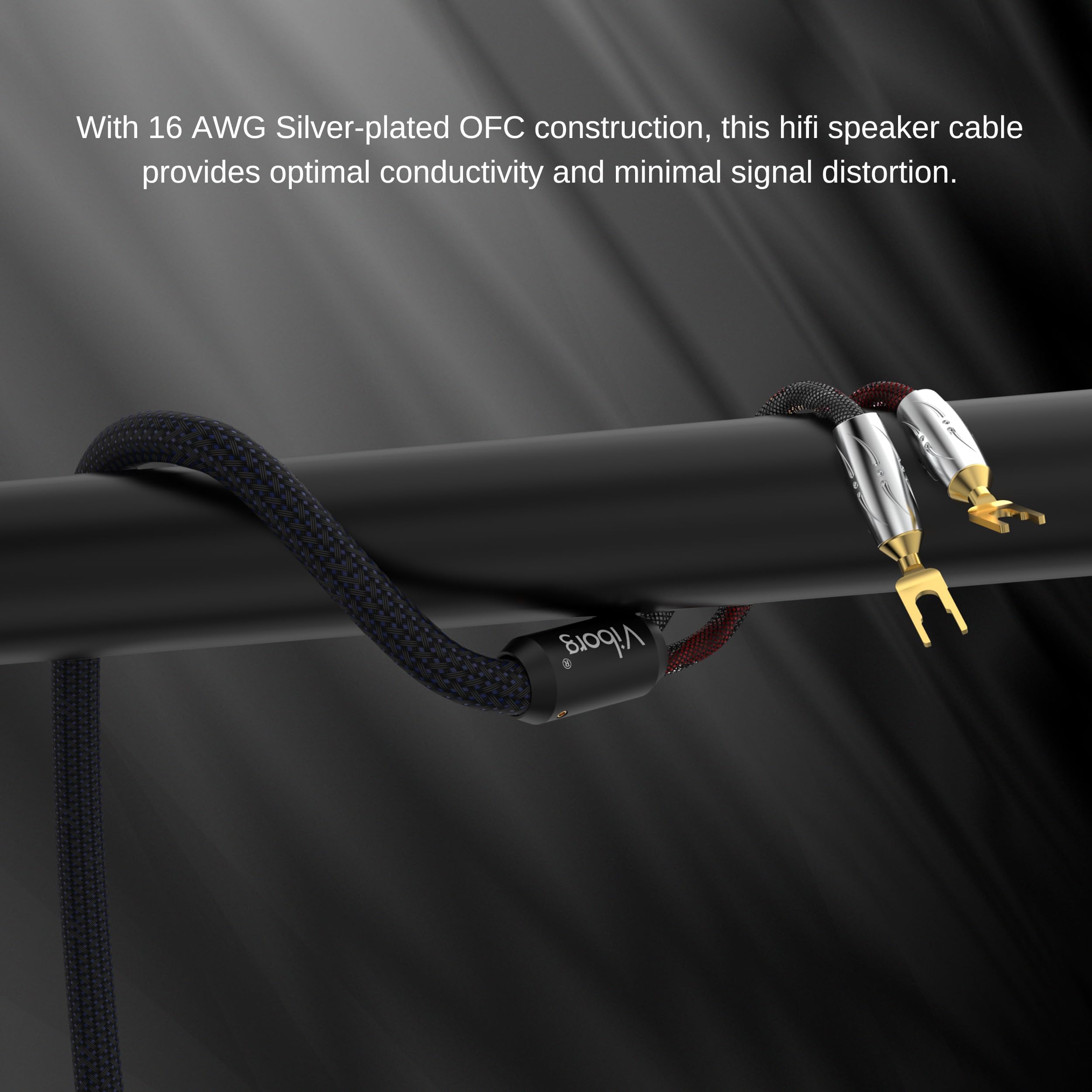 Viborg Cavo per altoparlanti Prime SP/1, 16 AWG, cavo per altoparlanti Hi-End, con connettori a forcella VS701G in puro rame placcato oro (2 m)