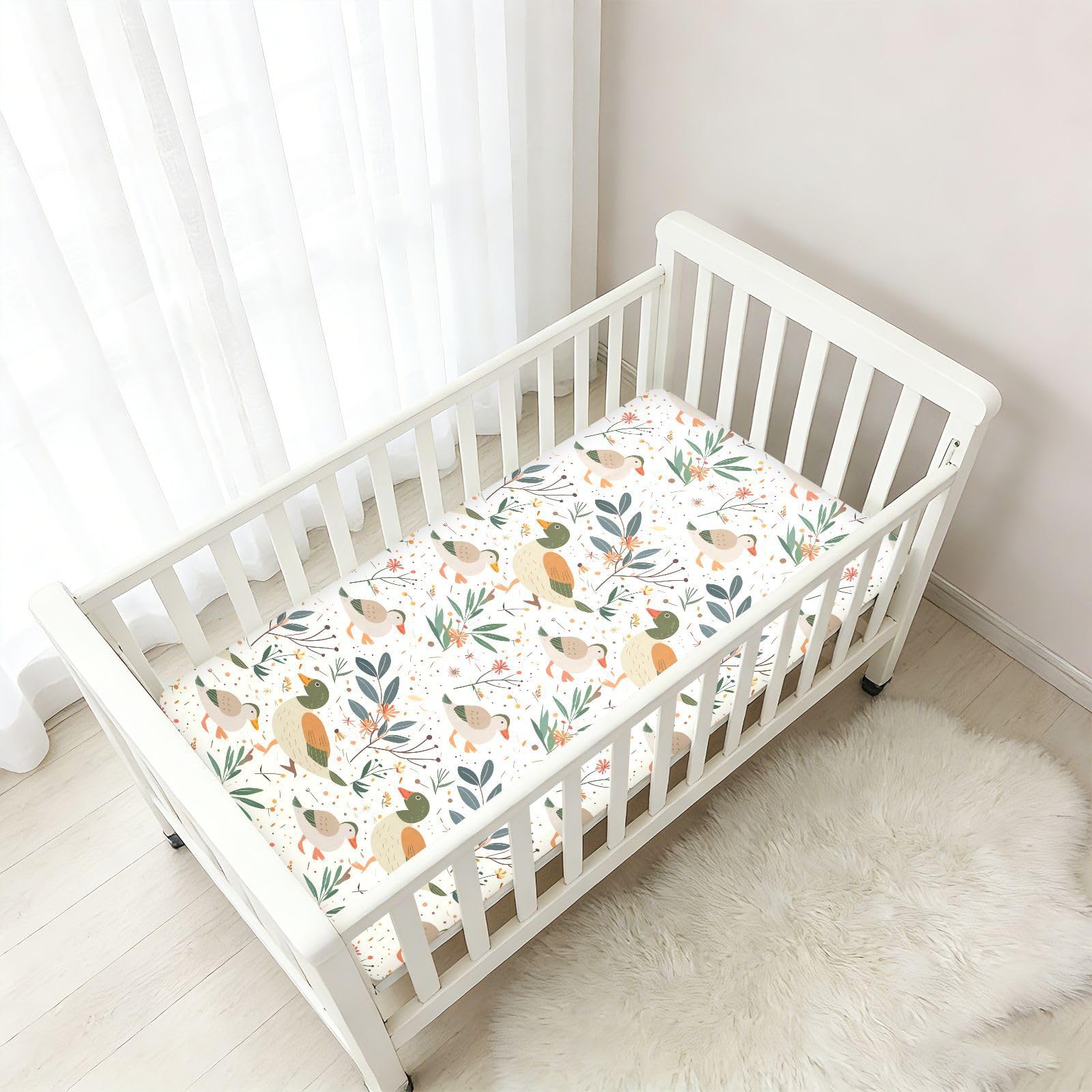 Juego de sábanas para cuna de bebé, color crema juguetón y flores, juego de sábanas de algodón para cuna de bebé, cómodas y transpirables para guardería, 1 paquete de juego de sabanas para bebé