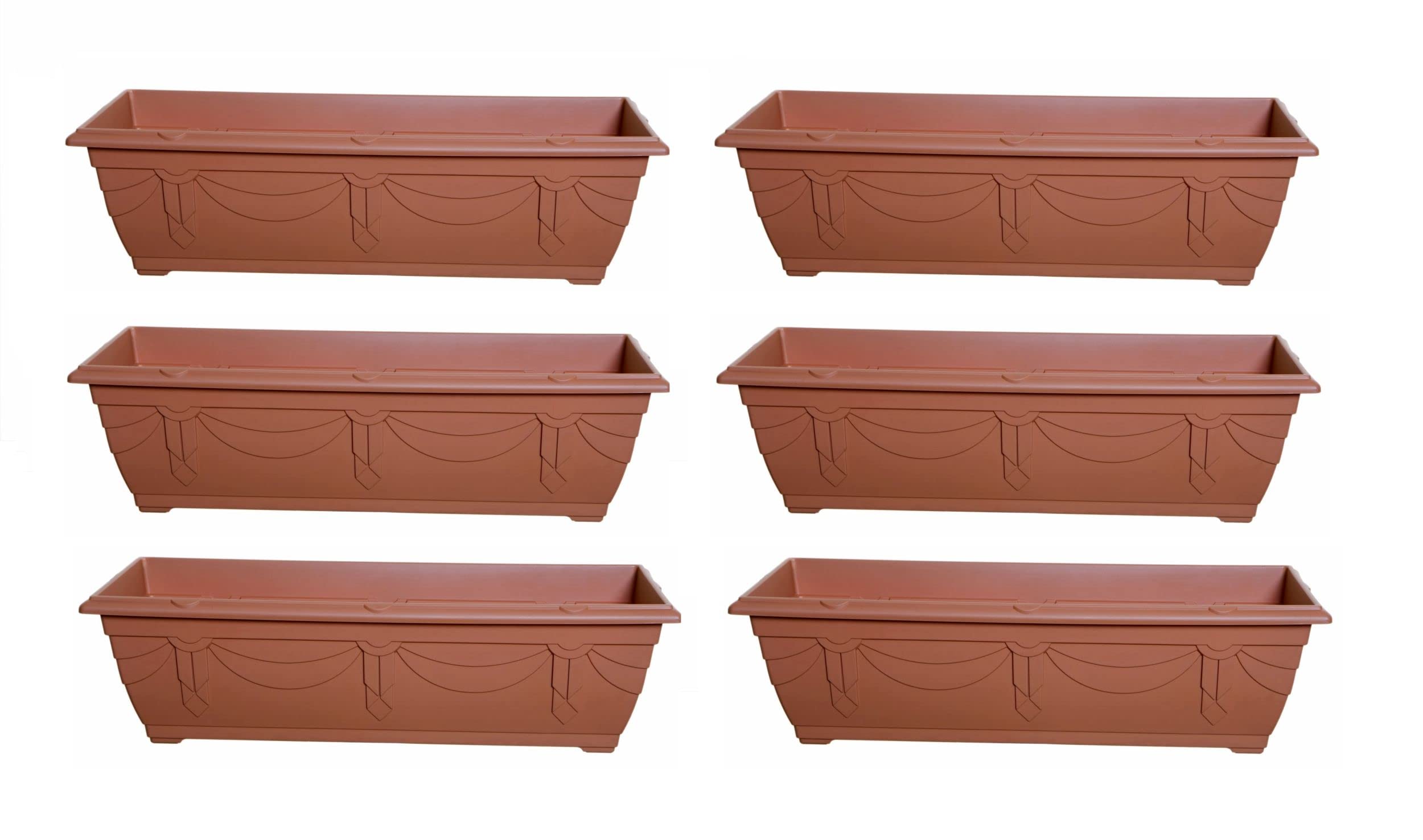 Shop4allsorts Terracotta Set Of 6 Slim Venetian Window Box Trough Planter Small 60Cm Plastic Plant Pot Colour