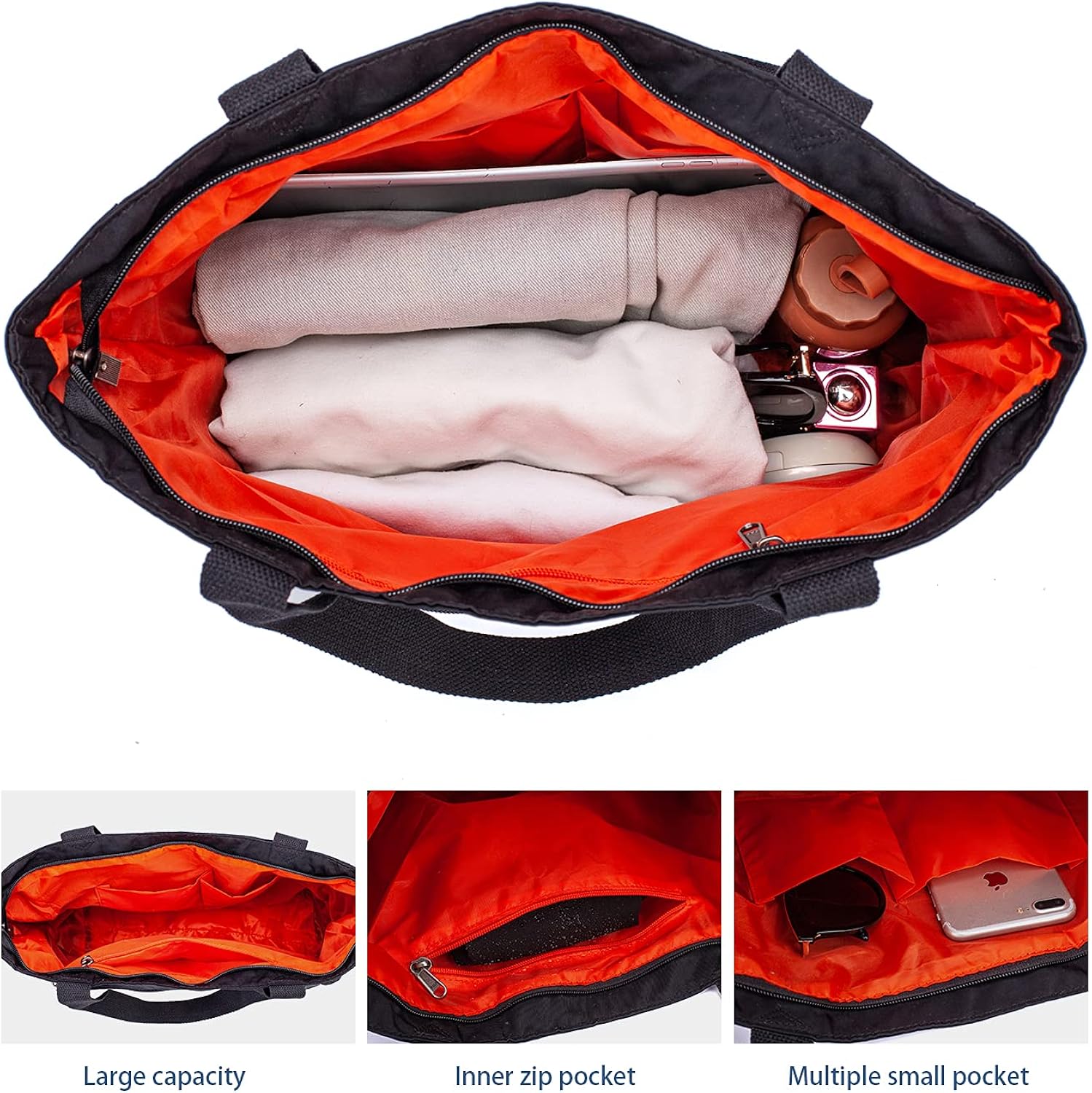 ETidy Large Capacity Foldable Tote Bag With Zipper Waterproof Sandproof Women Beach Bag Handbag Gym Bag Travel Shopping Bag