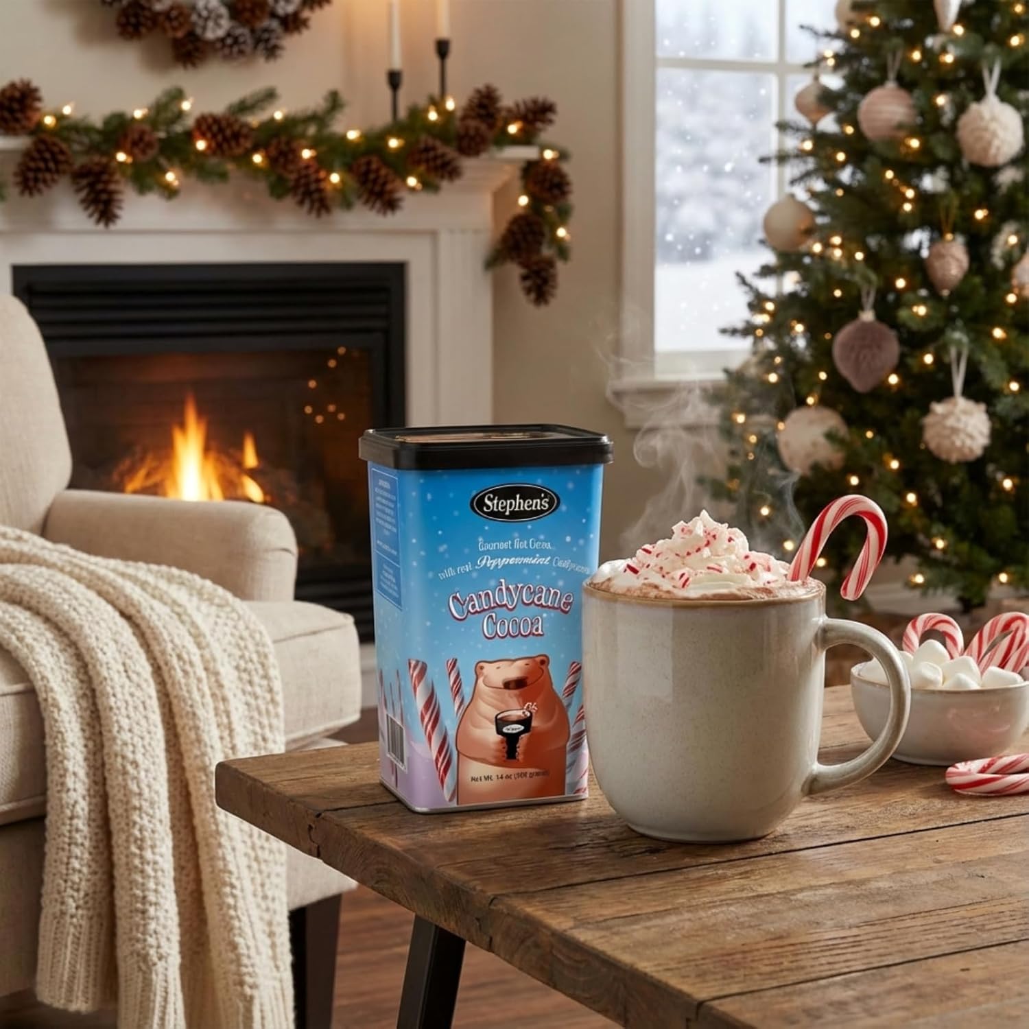 Stephen’s Gourmet Candy Cane Hot Cocoa Mix, Milk Chocolate with Real Peppermint Candy Cane Pieces, Rich & Creamy Holiday Cocoa, 14 oz. Canister (Pack of 6)