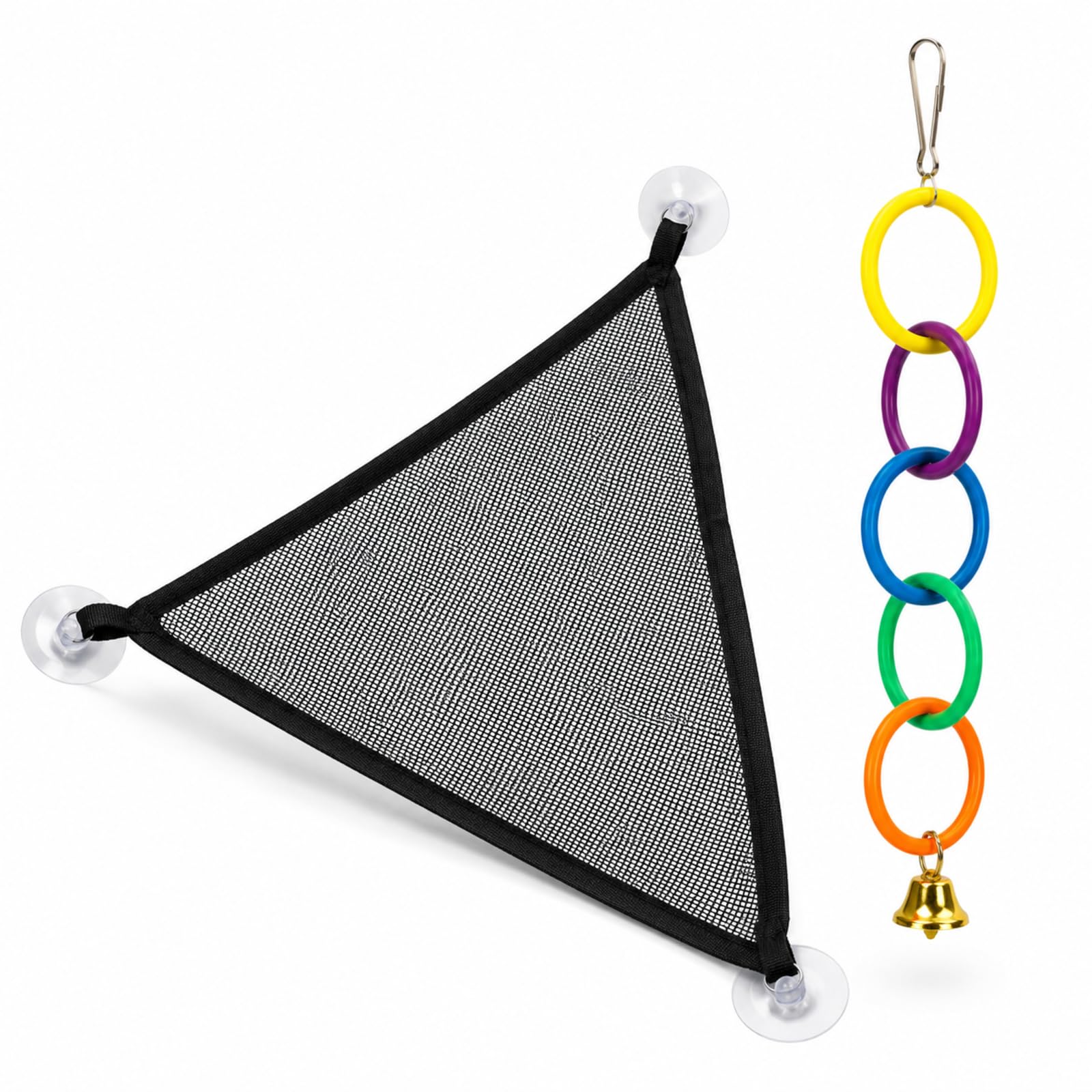 2pcs Snake Accessories for Vivarium, 2-Piece Reptile Hammock Set with Climbing Rings, Natural Habitat Enrichment for Climbing Exercise and Resting, Medium Size 33x33x48 cm in Black with Suction Cups