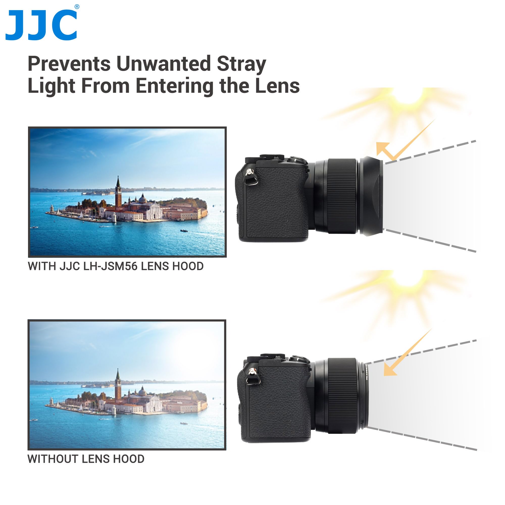 JJC Metalowa kwadratowa osłona obiektywu do obiektywu Sigma 56 mm F1.4 DC DN z przesuwną osłoną maski – alternatywny wybór dla plastikowej osłony obiektywu Sigma LH-582-01