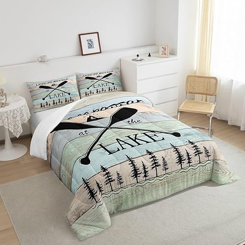 Miniatura 4 de Juego de ropa de cama de decoración de casa de lago para el hogar, juego de edredón rústico de montaña y bosque para cabaña rural, lodge, lago,