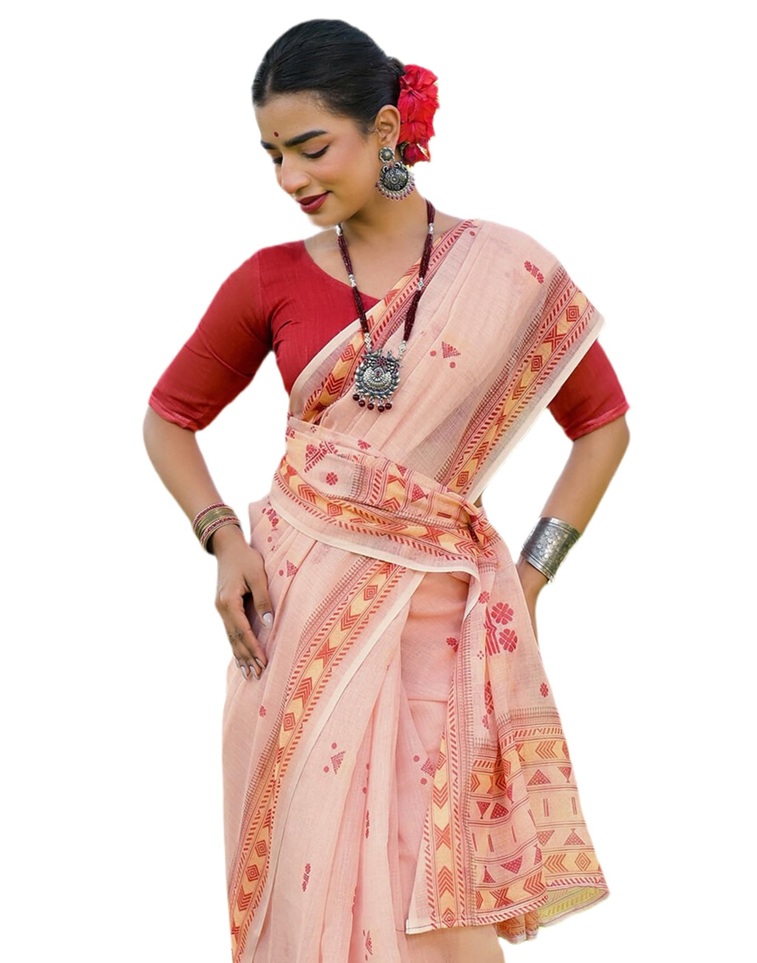 siril Women's Cotton Linen Printed Saree with Unstitched Blouse Piece-picture-29