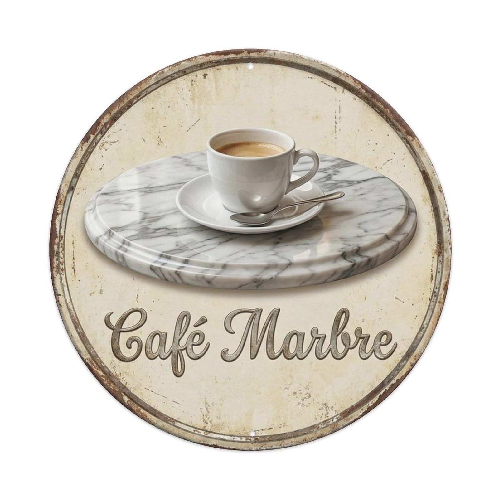 Marble Espresso Table Cafe Roasted Beans Coffeehouse Metal Tin Sign Plaque Wall Decor for Cafe, Man Cave, Club Bar, Office, Home Garden Round Metal Poster 8x8Inch