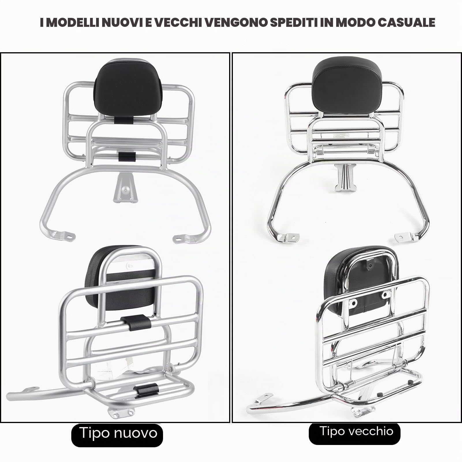 Porta bagagli Posteriore con Cuscino Schienale Piastra Cromata in Lega di Acciaio Argento per Sprint Primavera 50125150250300 GTS