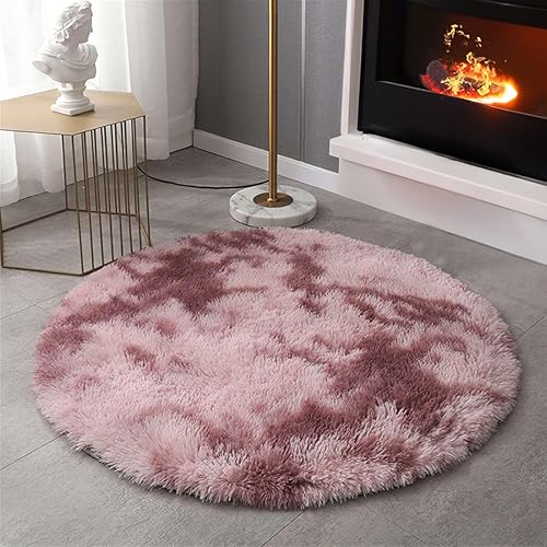 Vista 23 de SK Studio Round Area Rugs for Bedroom Soft Fluffy Shaggy Circle Rugs Non-Slip Large Carpet for Living Room Dorm Kids Room Nursery Room Pink, 39x39