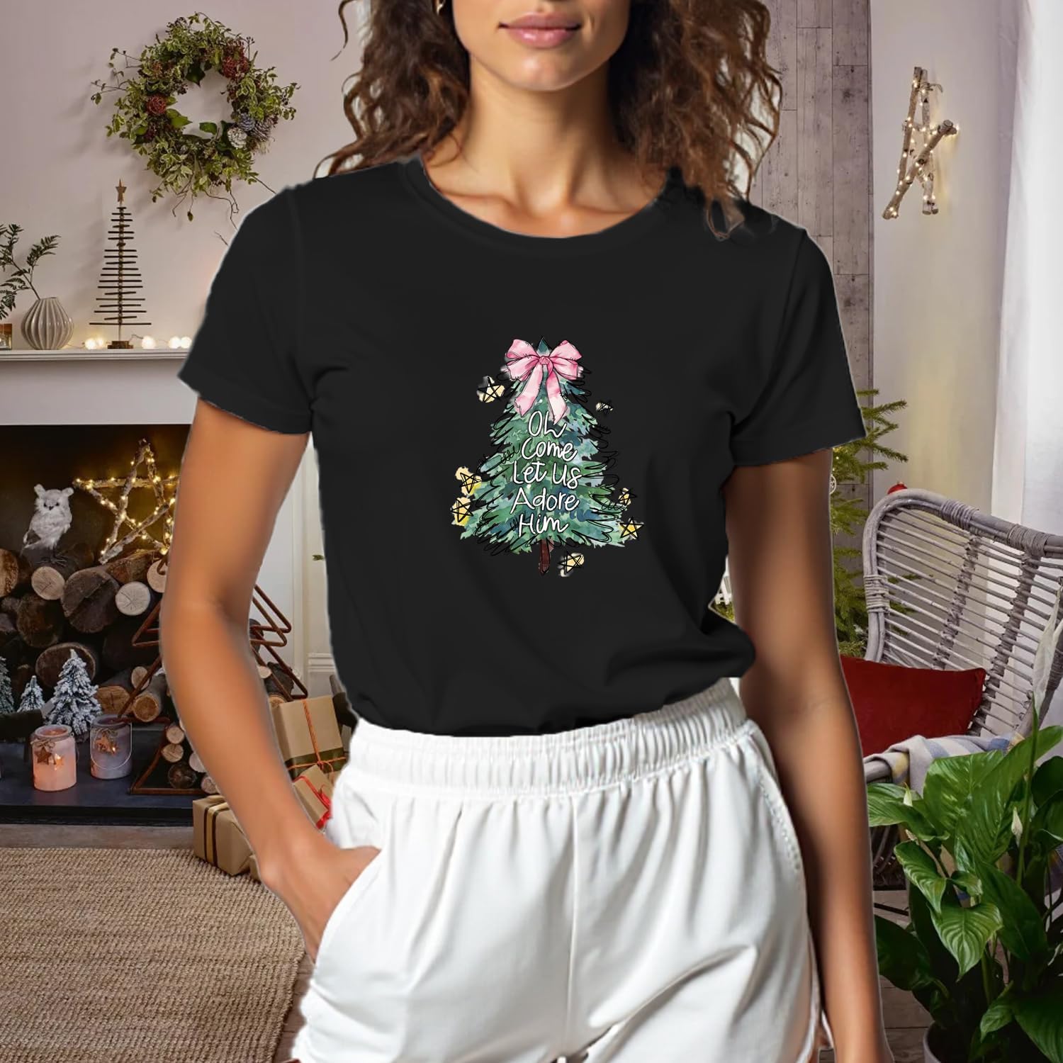 Christmas Shirts for Women Christian Bow Christmas Tree Tshirts Xmas Holiday Religious Tee Tops - Image 4