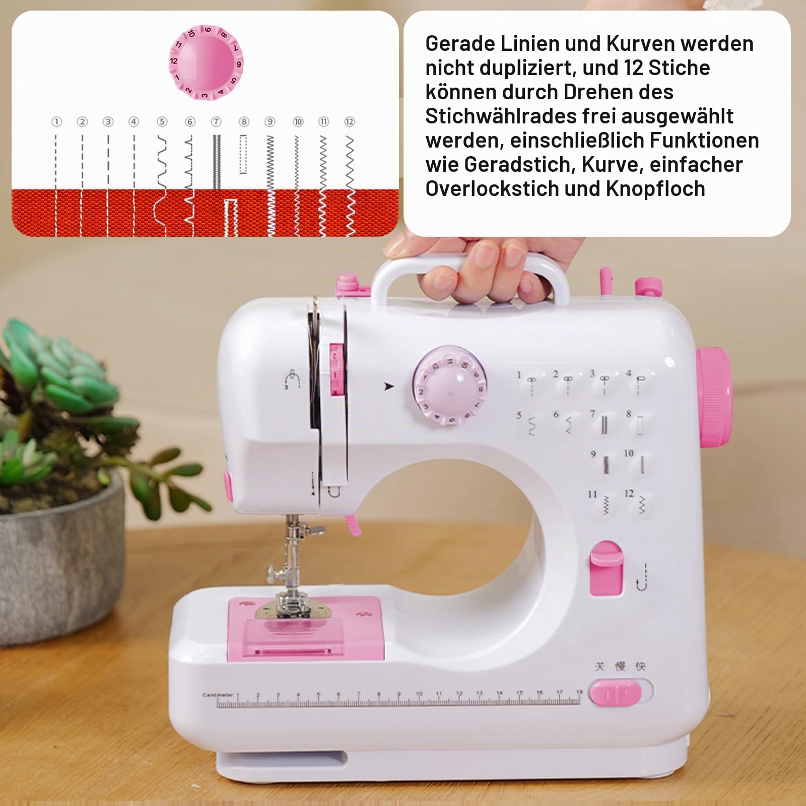 Einfache Nähmaschinen, 12-Stich-Multifunktions Nähmaschine Doppellinien Haushalts Nähmaschine Overlock Nähmaschine mit zwei Geschwindigkeiten für Kinder und Anfänger
