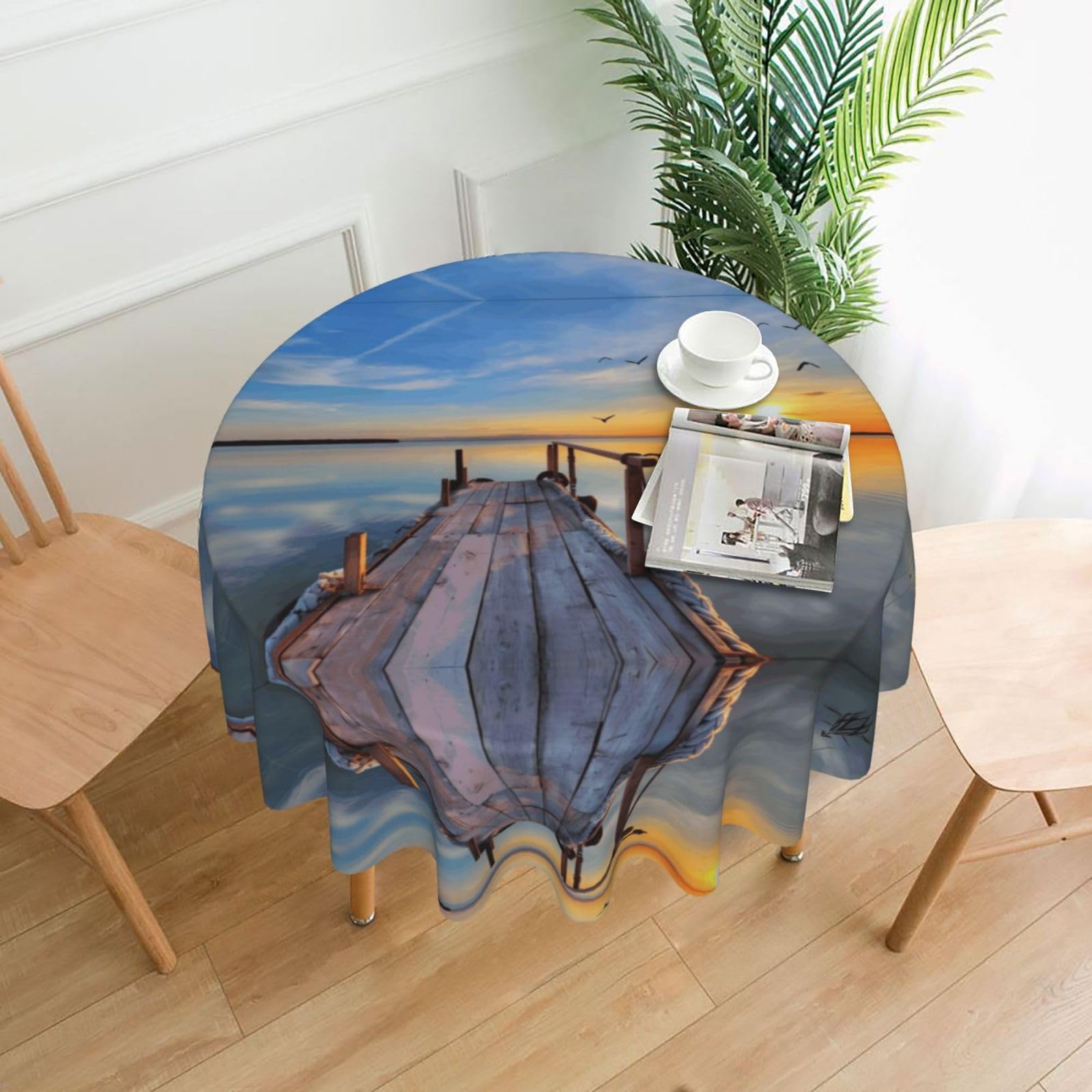 HLSBSSL Sunset scenery Printed round decorative tablecloth, 60 inches, suitable for various tables in the living room, dining room, coffee table, etc.