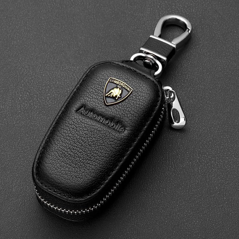 ONDIANCar Key Case for Lamborghini Asterion, High-end Leather Keychain Bag with Logo Men and Women Gifts and Merchandise, Auto Parts,-Black-