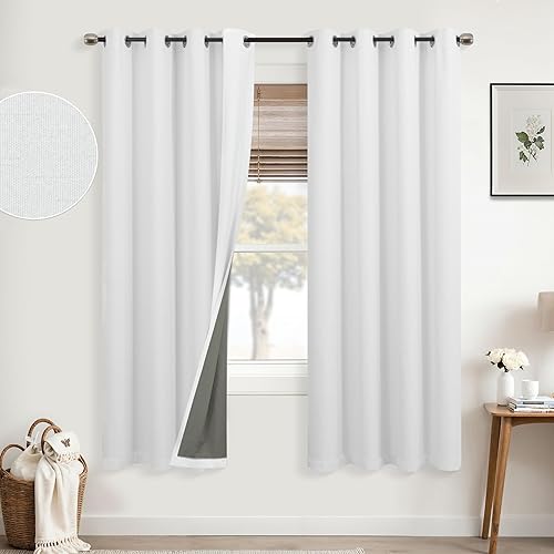 Miniatura 23 de Cortinas opacas de lino blanco de 84 pulgadas de largo, juego de 2 paneles, cortinas opacas con aislamiento térmico que oscurecen la habitación con